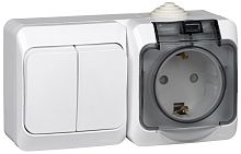 Блок накладной Systeme Electric Этюд розетка 1-м.+выключатель 2-кл. IP44 белый картинка